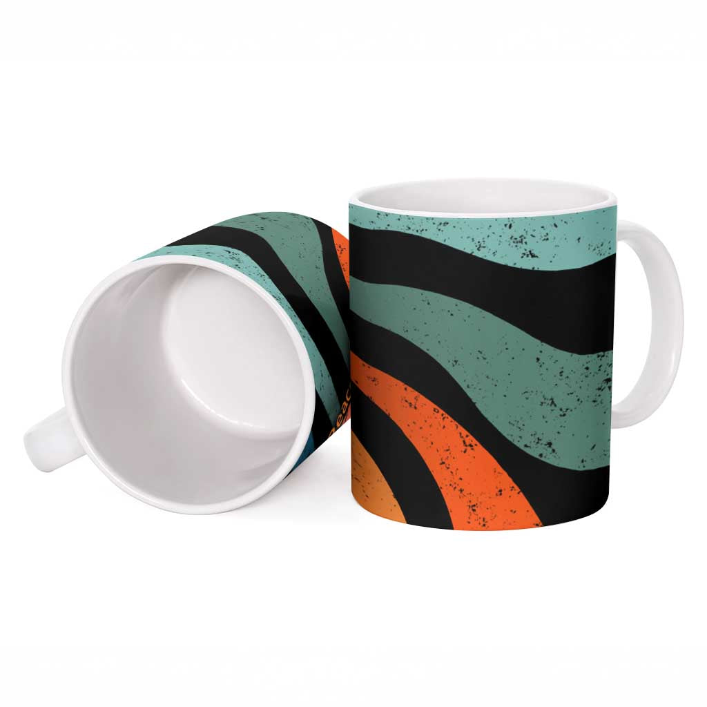 Buddhist Monks Walk For Peace Ceramic Mug with Retro Sunset Swirl Pattern
