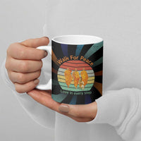 Buddhist Monks Walk For Peace Ceramic Mug with Retro Sunset Swirl Pattern