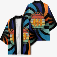Buddhist Monks Walk For Peace Kimono with Retro Sunset Swirl Pattern