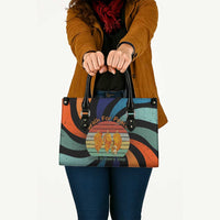 Buddhist Monks Walk For Peace Leather Bag with Retro Sunset Swirl Pattern