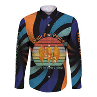 Buddhist Monks Walk For Peace Long Sleeve Button Shirt with Retro Sunset Swirl Pattern