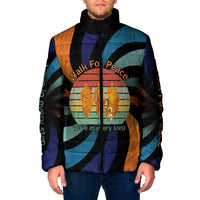 Buddhist Monks Walk For Peace Padded Jacket with Retro Sunset Swirl Pattern