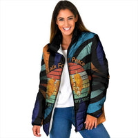 Buddhist Monks Walk For Peace Padded Jacket with Retro Sunset Swirl Pattern