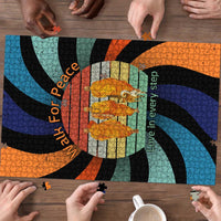 Buddhist Monks Walk For Peace Puzzle with Retro Sunset Swirl Pattern