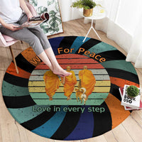 Buddhist Monks Walk For Peace Round Carpet with Retro Sunset Swirl Pattern