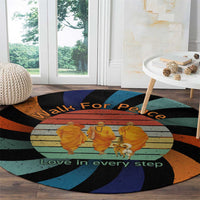 Buddhist Monks Walk For Peace Round Carpet with Retro Sunset Swirl Pattern