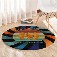 Buddhist Monks Walk For Peace Round Carpet with Retro Sunset Swirl Pattern