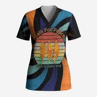 Buddhist Monks Walk For Peace Scrub Top with Retro Sunset Swirl Pattern