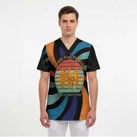 Buddhist Monks Walk For Peace Scrub Top with Retro Sunset Swirl Pattern