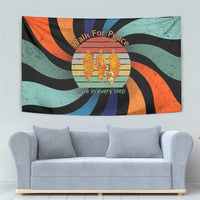 Buddhist Monks Walk For Peace Tapestry with Retro Sunset Swirl Pattern
