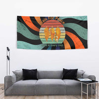 Buddhist Monks Walk For Peace Tapestry with Retro Sunset Swirl Pattern