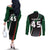 Pakistan Cricket Couples Matching Off The Shoulder Long Sleeve Dress and Long Sleeve Button Shirt Sporty Style with Flag Colors & Player Illustration