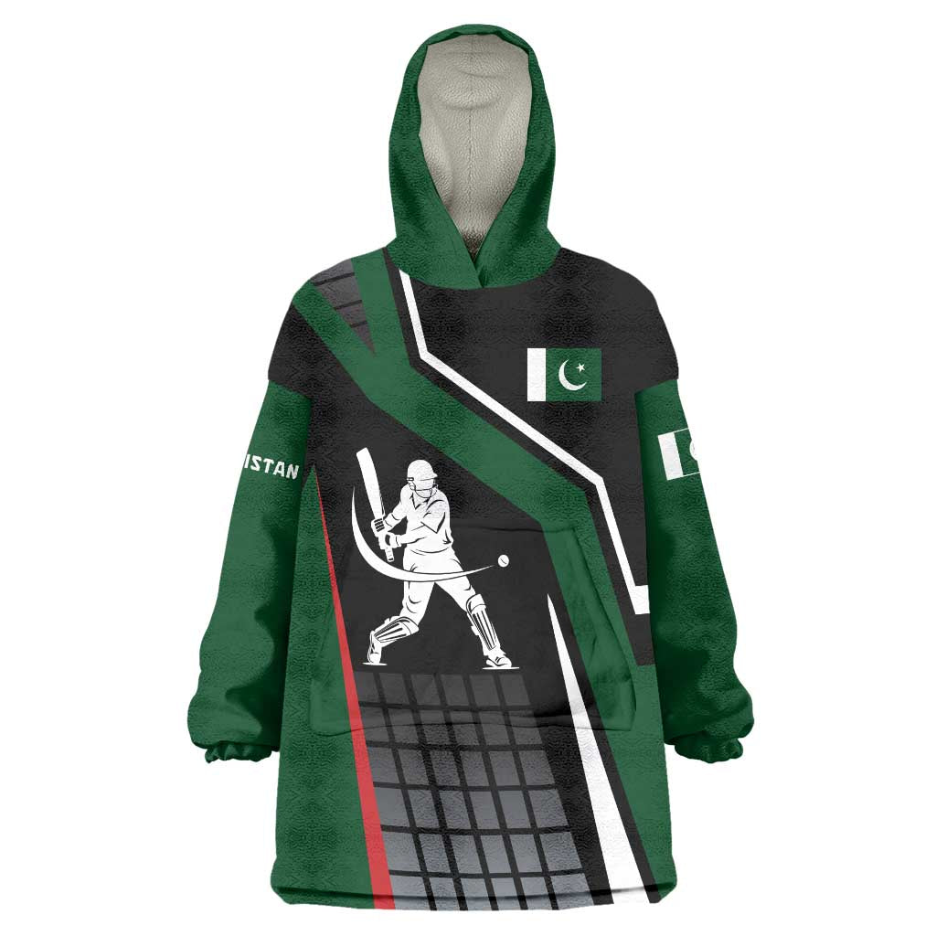 Pakistan Cricket Wearable Blanket Hoodie Sporty Style with Flag Colors & Player Illustration