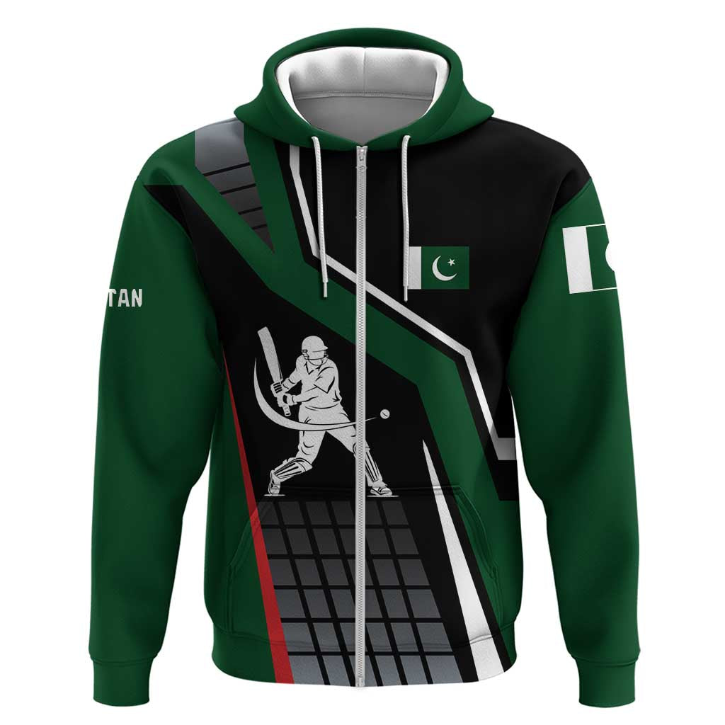 Pakistan Cricket Zip Hoodie Sporty Style with Flag Colors & Player Illustration