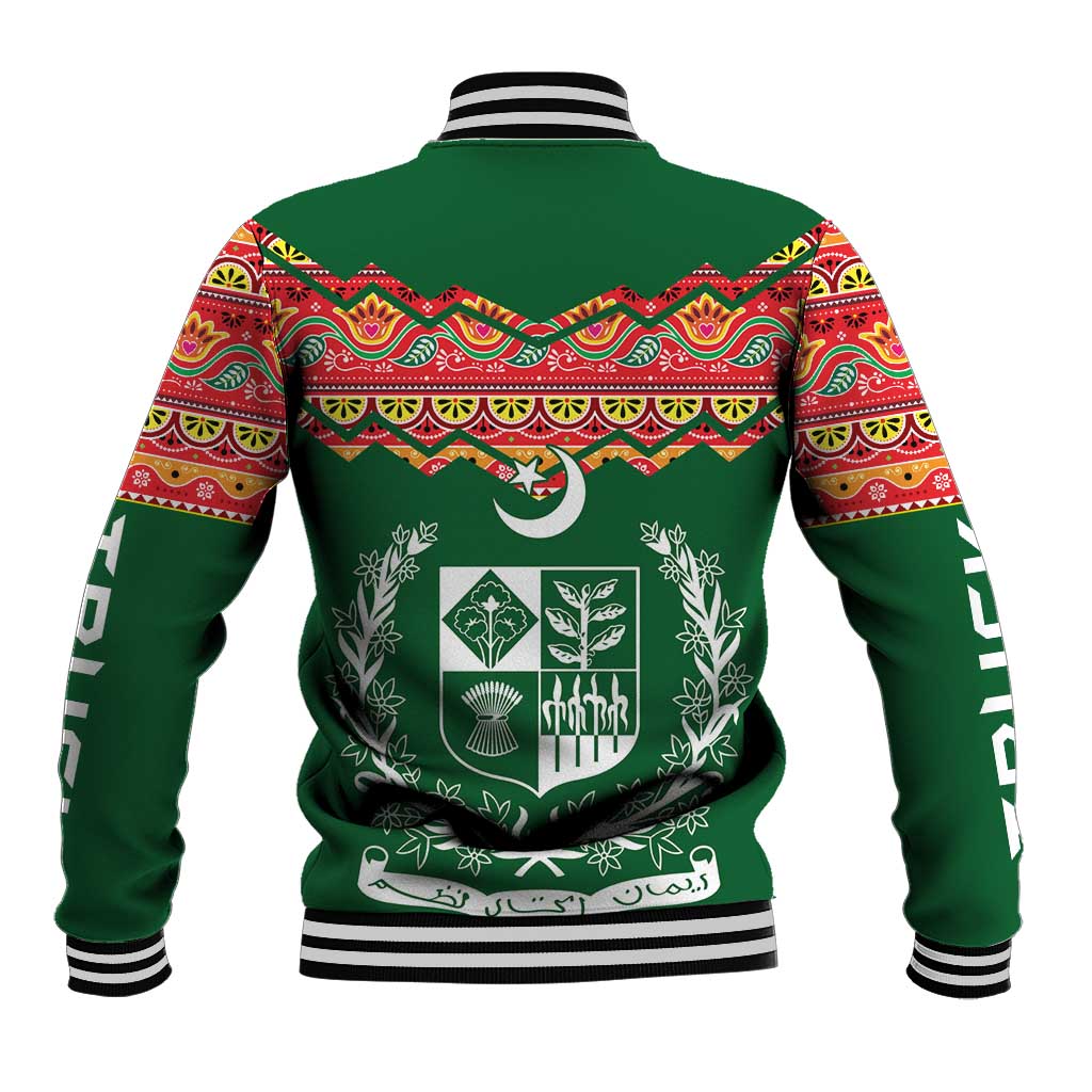 Pakistan Truck Art Baseball Jacket National Emblem & Traditional Patterns
