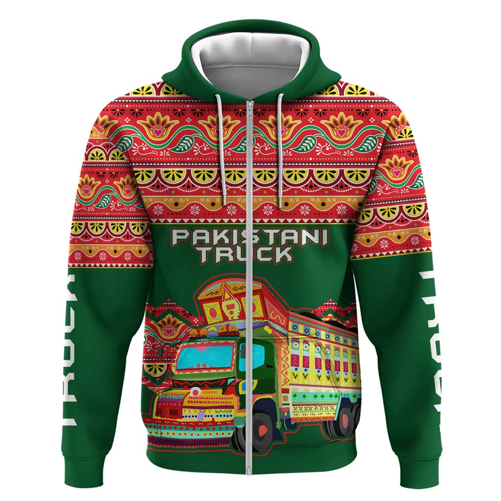 Pakistan Truck Art Zip Hoodie National Emblem & Traditional Patterns