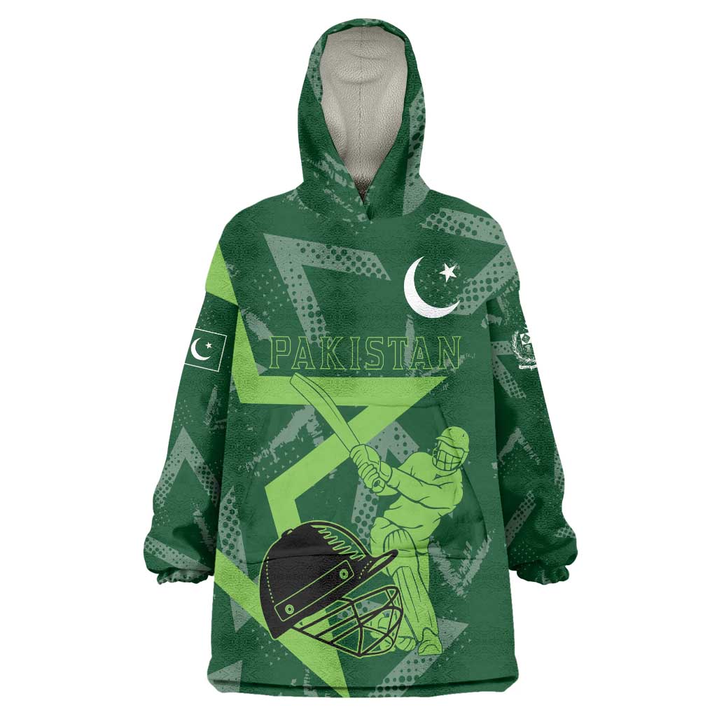 Pakistan Cricket Wearable Blanket Hoodie Sporty Style with Flag Stars & Player Illustration