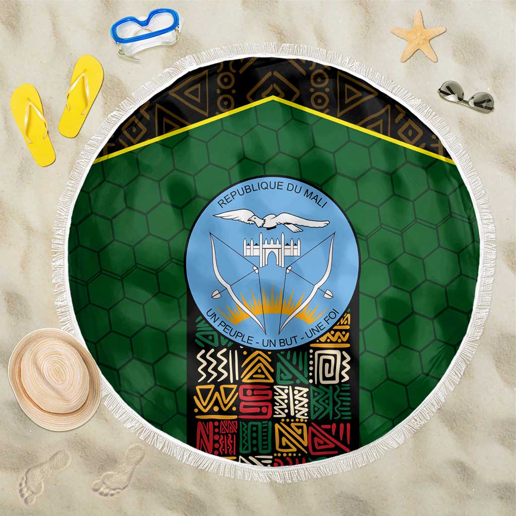 Mali Map Beach Blanket National Emblem & Cultural Pattern Design