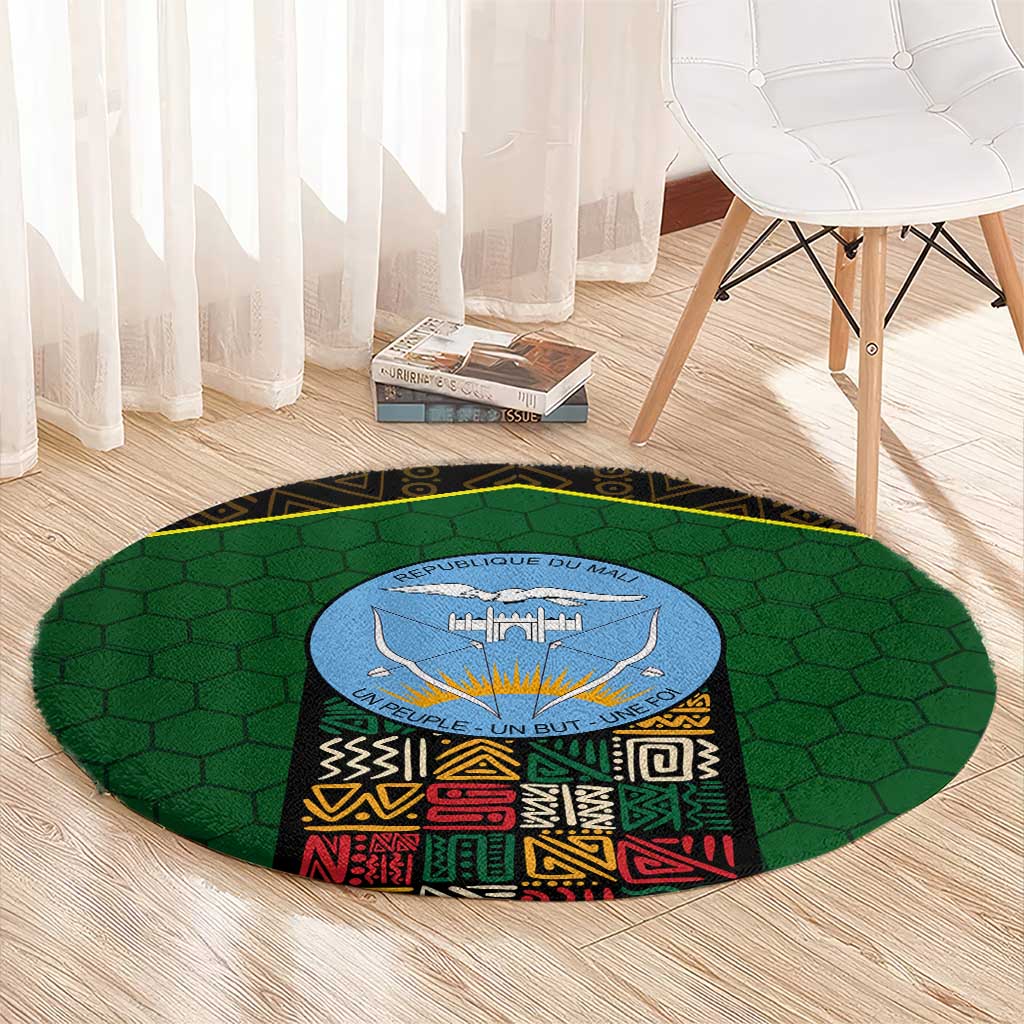 Mali Map Round Carpet National Emblem & Cultural Pattern Design