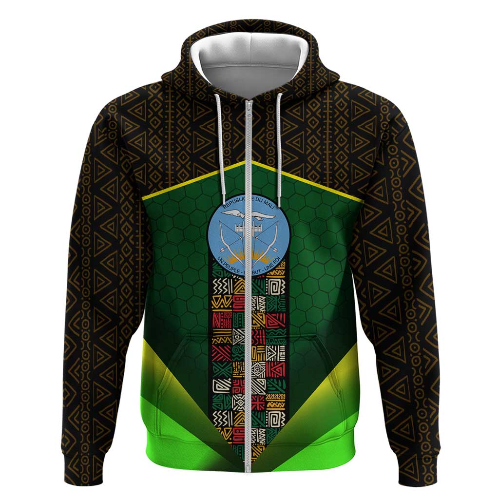 Mali Map Zip Hoodie National Emblem & Cultural Pattern Design