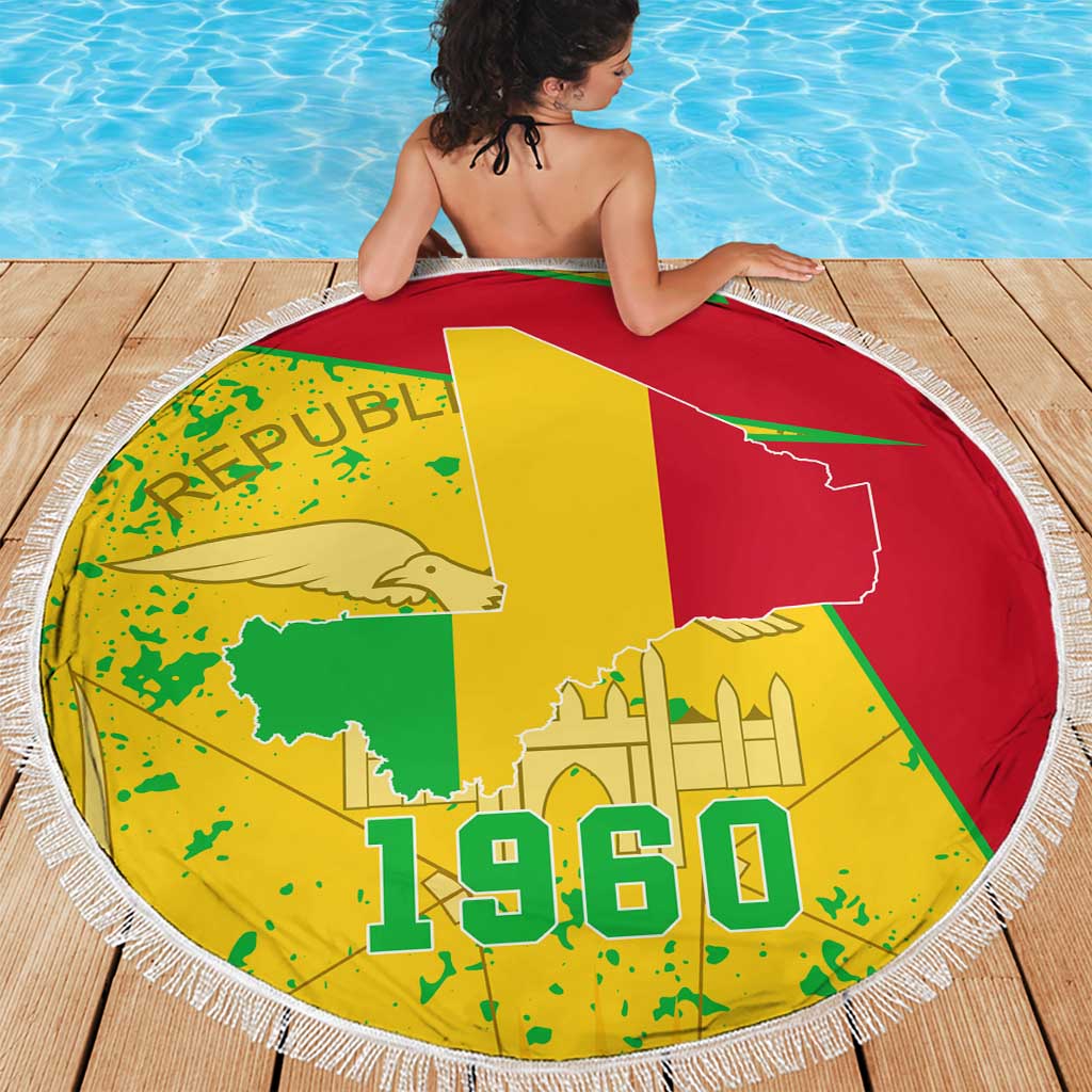 Mali Map Beach Blanket Heart-Inspired Design with National Flag Colors