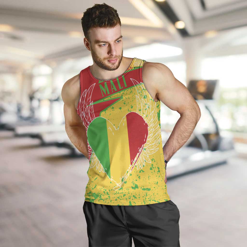 Mali Map Men Tank Top Heart-Inspired Design with National Flag Colors