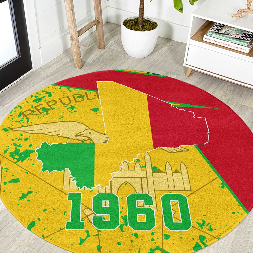 Mali Map Round Carpet Heart-Inspired Design with National Flag Colors