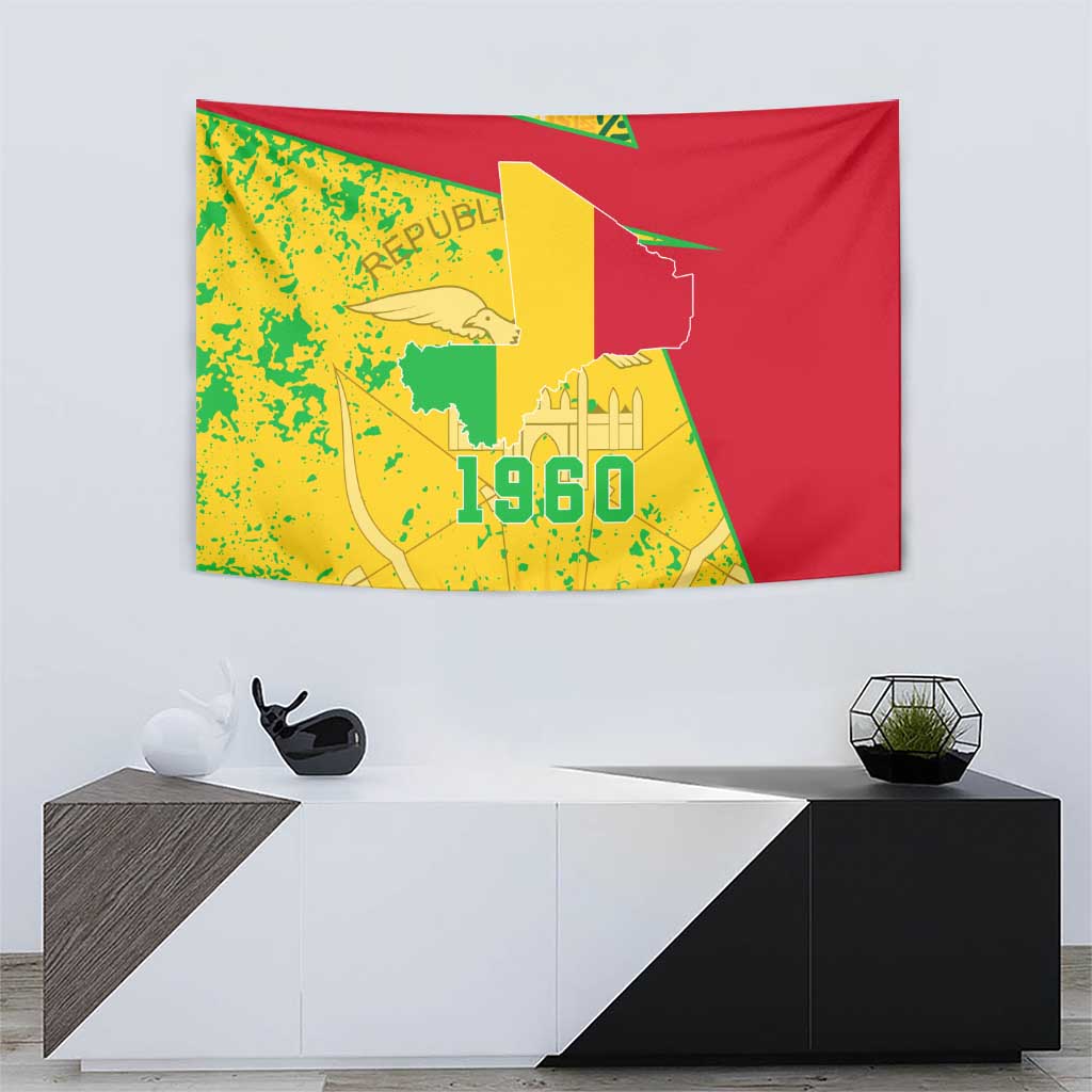 Mali Map Tapestry Heart-Inspired Design with National Flag Colors
