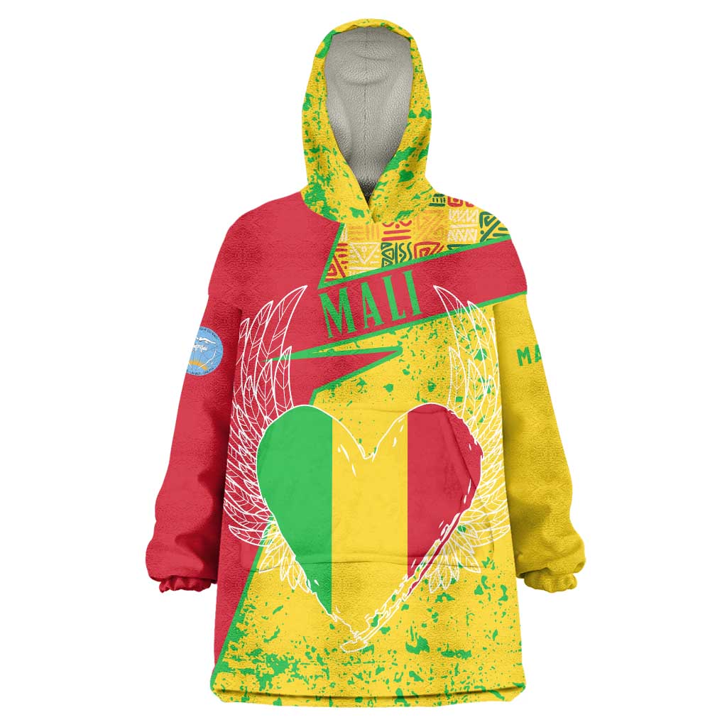 Mali Map Wearable Blanket Hoodie Heart-Inspired Design with National Flag Colors