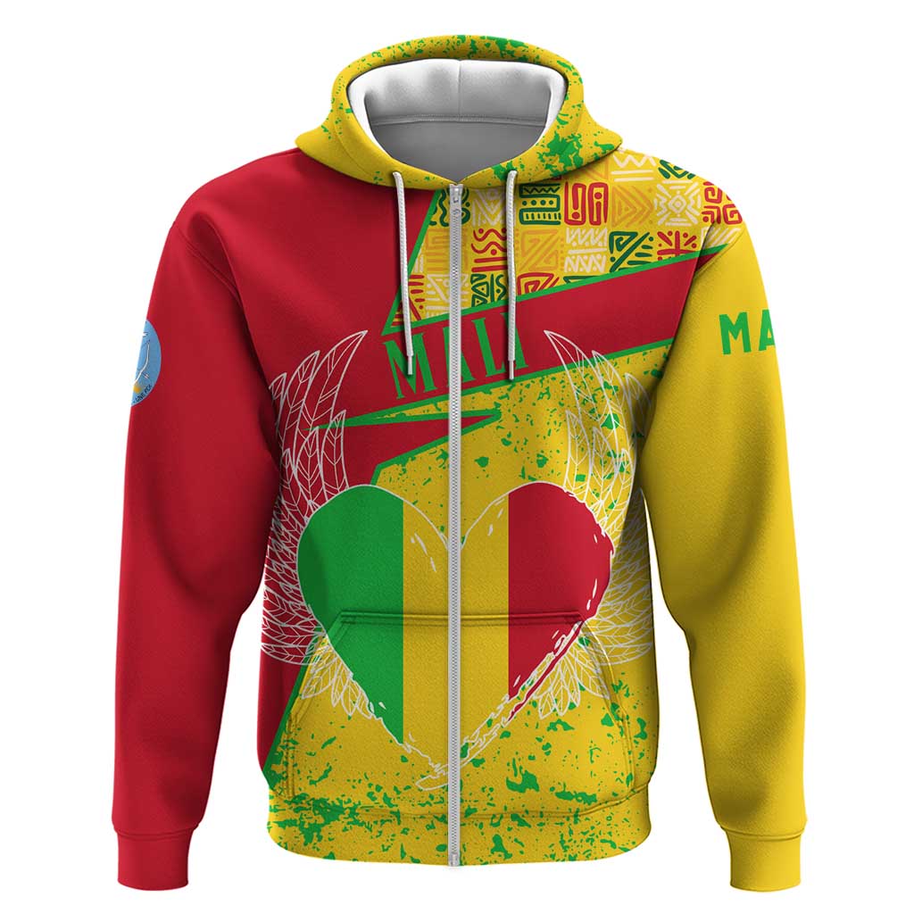 Mali Map Zip Hoodie Heart-Inspired Design with National Flag Colors