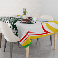 Rectangular tablecloth with green eagle artwork and red, yellow, and white stripe accents