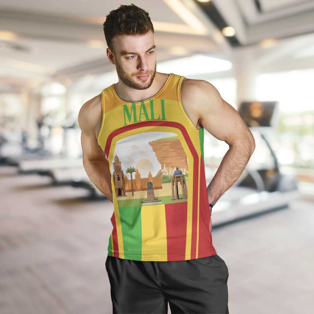 Mali Landmarks Men Tank Top Cultural Patterns & Famous Tourist Destinations