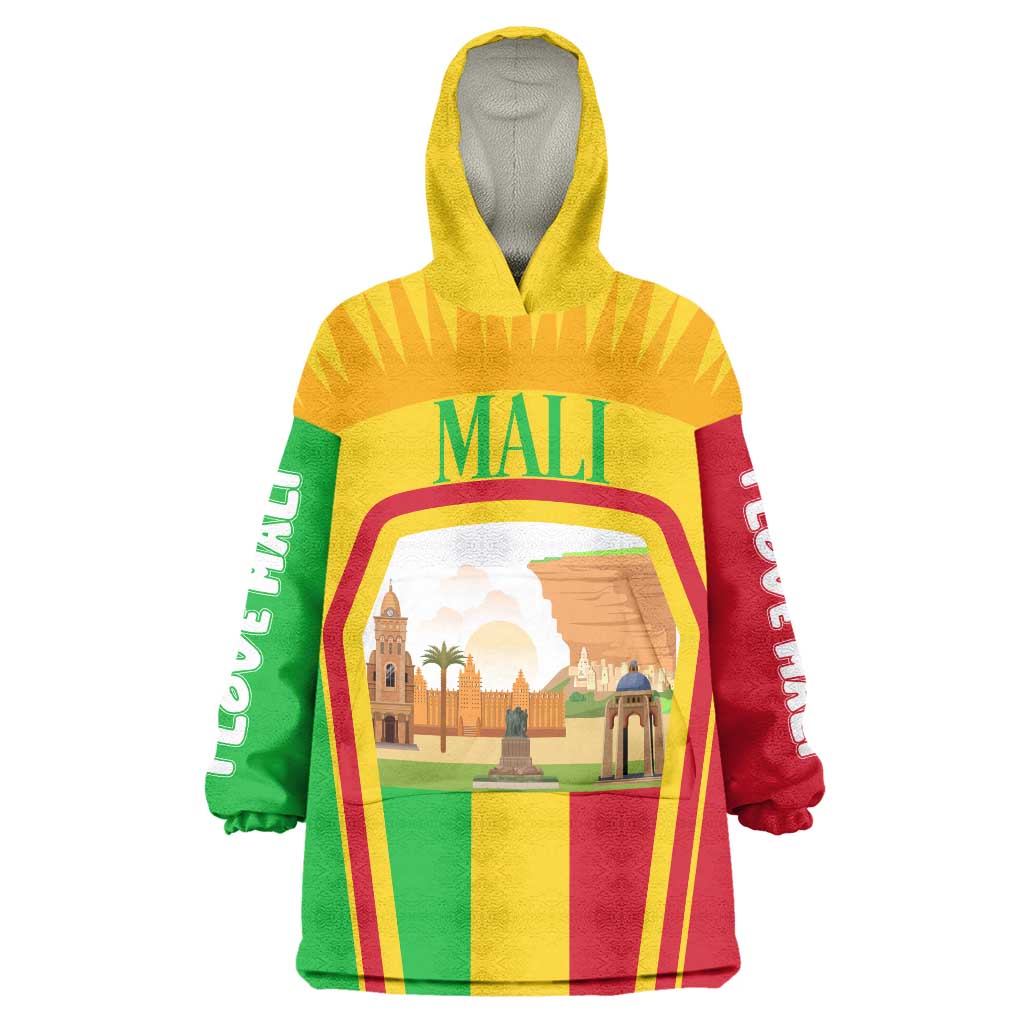 Mali Landmarks Wearable Blanket Hoodie Cultural Patterns & Famous Tourist Destinations