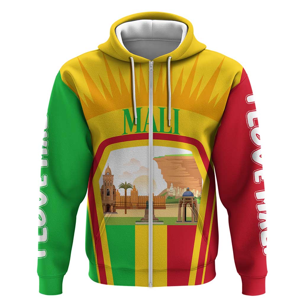 Mali Landmarks Zip Hoodie Cultural Patterns & Famous Tourist Destinations