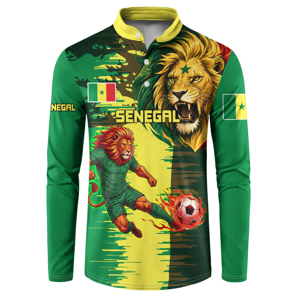 Personalized Senegal Football Lion Button Sweatshirt Fierce Roaring Lion Soccer Art With Senegal Flag
