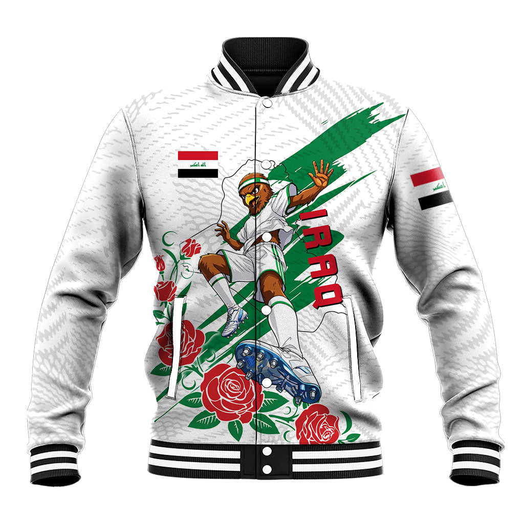 Personalized Iraq Football Baseball Jacket Hawk Mascot Soccer - Samarra Tower And Red Roses