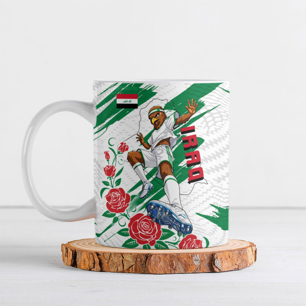 Personalized Iraq Football Ceramic Mug Hawk Mascot Soccer - Samarra Tower And Red Roses