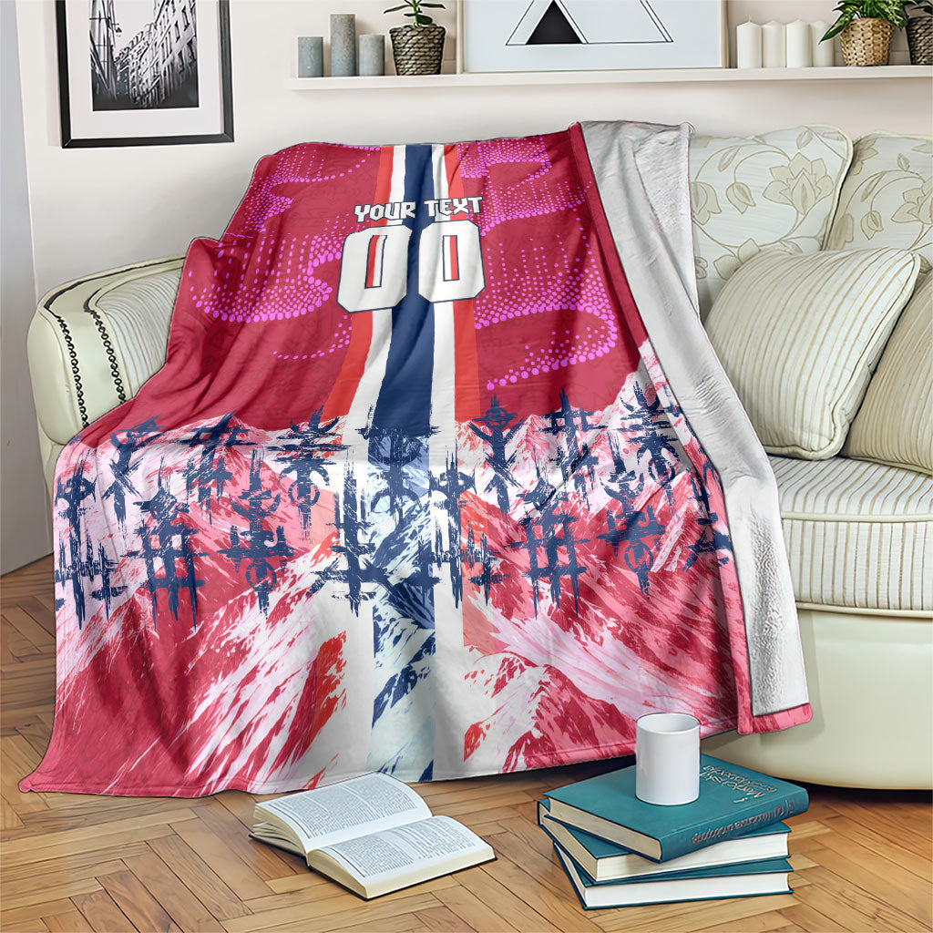 Personalized Norway Football Blanket Viking Lion Soccer Mascot - Nordic Longship And Mountain Landscape
