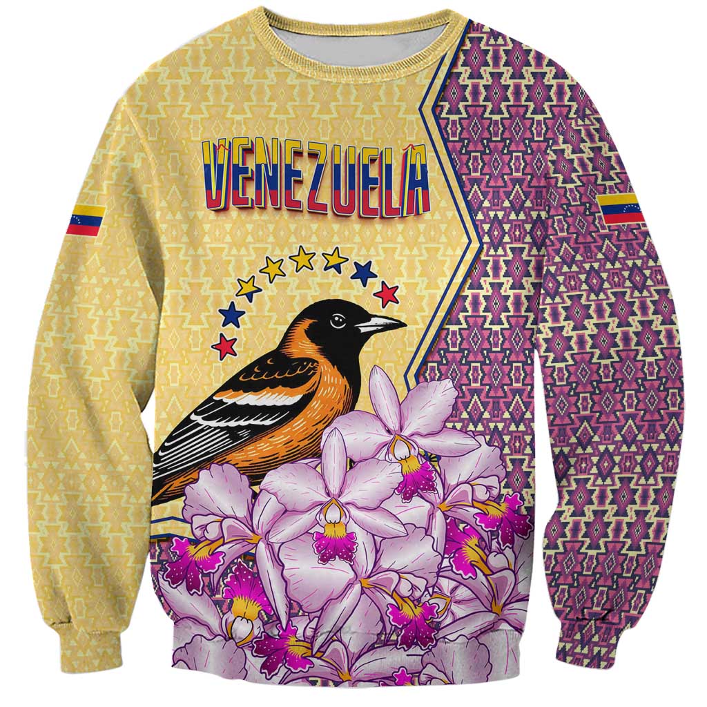 Venezuela Sweatshirt with National Bird Orchid Flower Coat of Arms Spirit