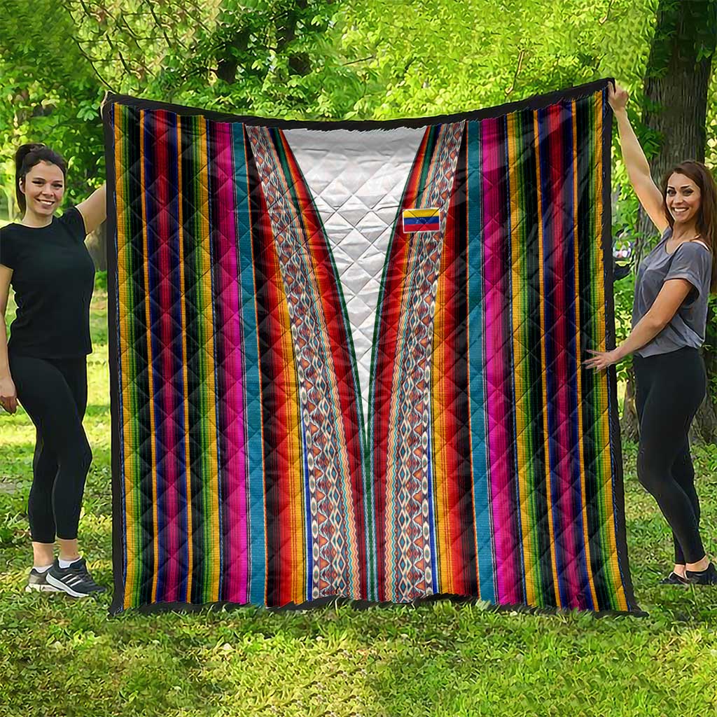Venezuela Quilt with Andean Multicolor Woven Textile Stripe Spirit