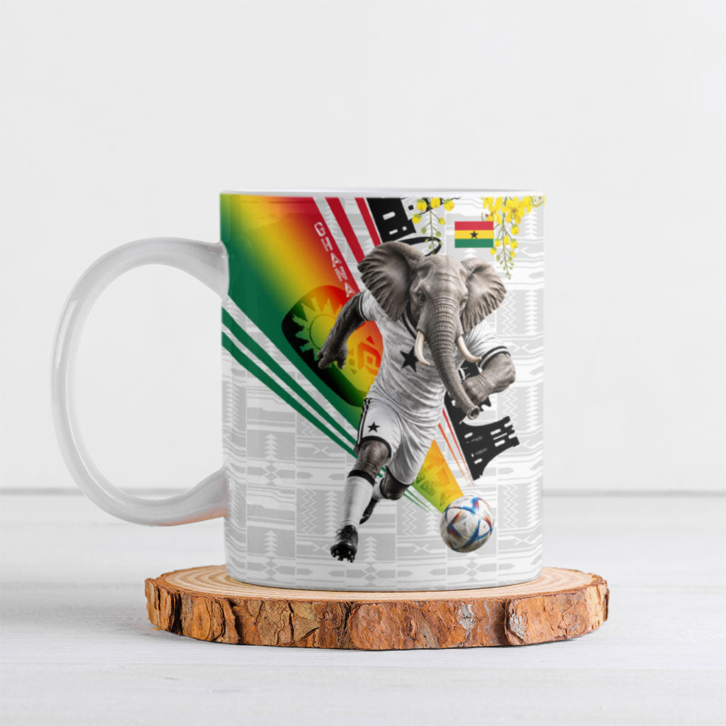 Personalized Ghana Soccer Elephant Ceramic Mug Ghana Flag Kente Football Player - Cassia Fistula Flower