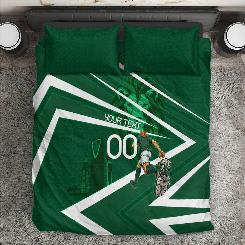 Personalized Saudi Arabia Football Bedding Set Green Lion Run of Champions