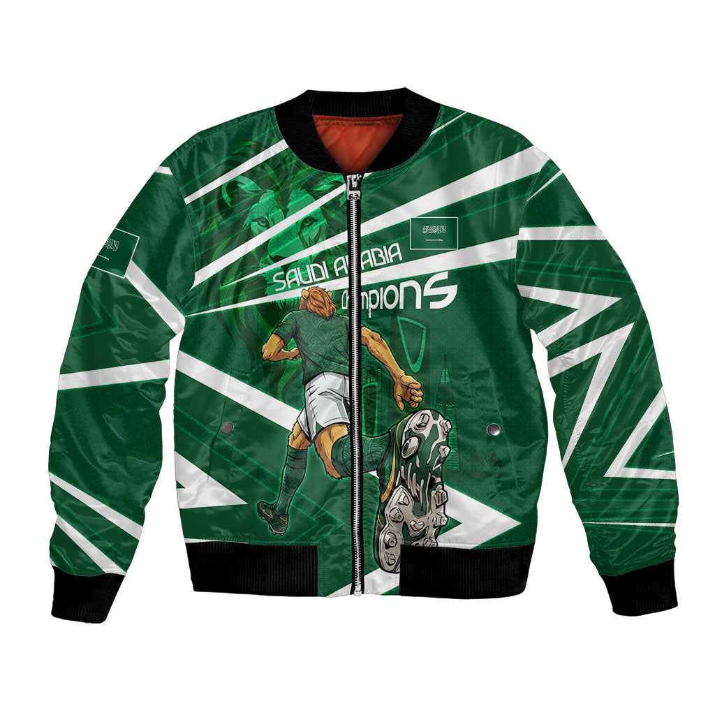 Personalized Saudi Arabia Football Bomber Jacket Green Lion Run of Champions