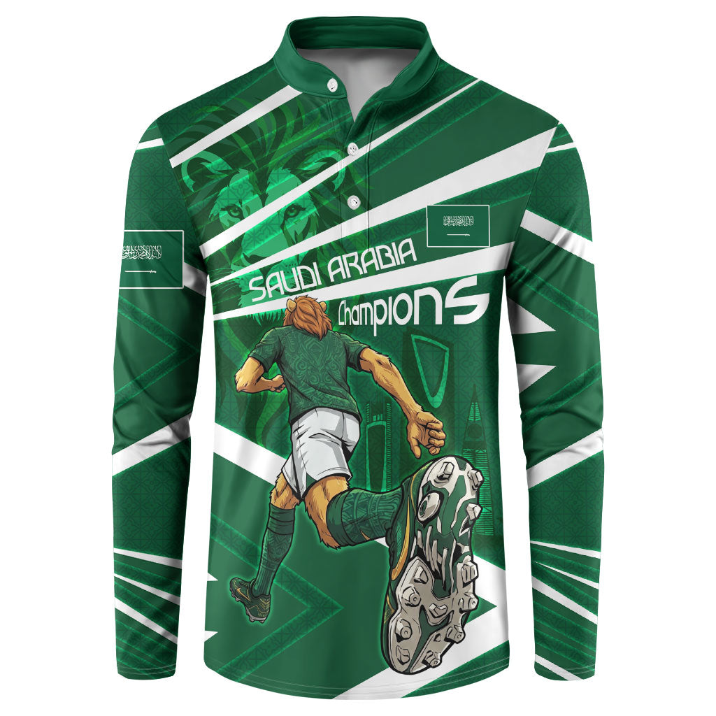 Personalized Saudi Arabia Football Button Sweatshirt Green Lion Run of Champions