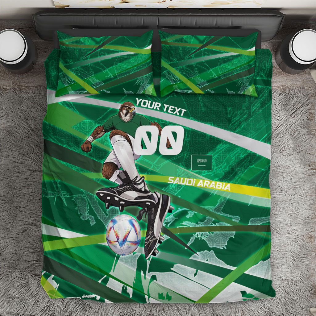 Personalized Saudi Arabia Football Bedding Set Green Falcon National Pride Mascot
