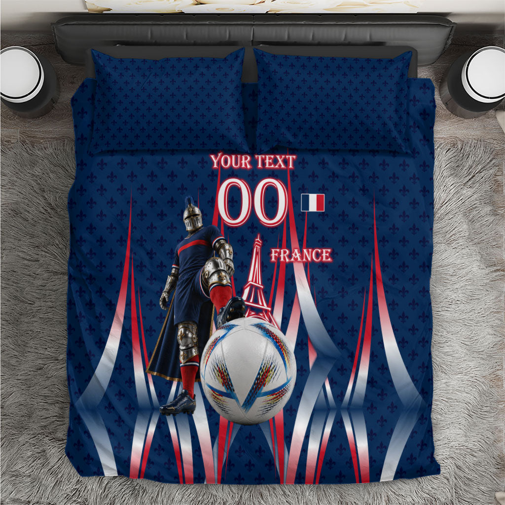 Personalized France Football Knight Bedding Set Medieval Knight Soccer Concept With Eiffel Tower