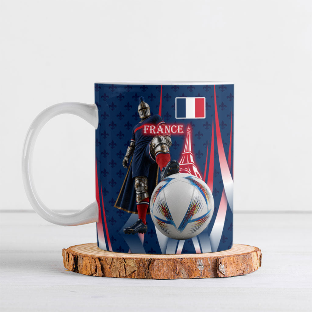 Personalized France Football Knight Ceramic Mug Medieval Knight Soccer Concept With Eiffel Tower