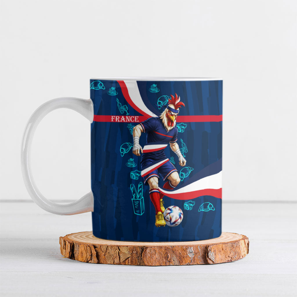 Personalized France Gallic Rooster Football Ceramic Mug Rooster Mascot French Culture Doodle