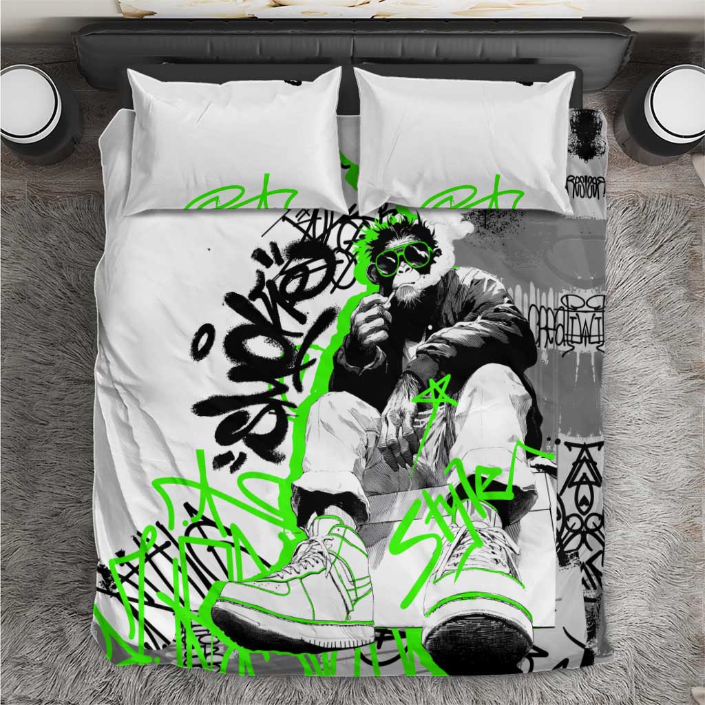 Street Style Graffiti Bedding Set with Smoking Monkey and Neon Green - Wonder Print Shop