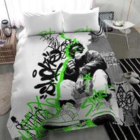 Street Style Graffiti Bedding Set with Smoking Monkey and Neon Green - Wonder Print Shop